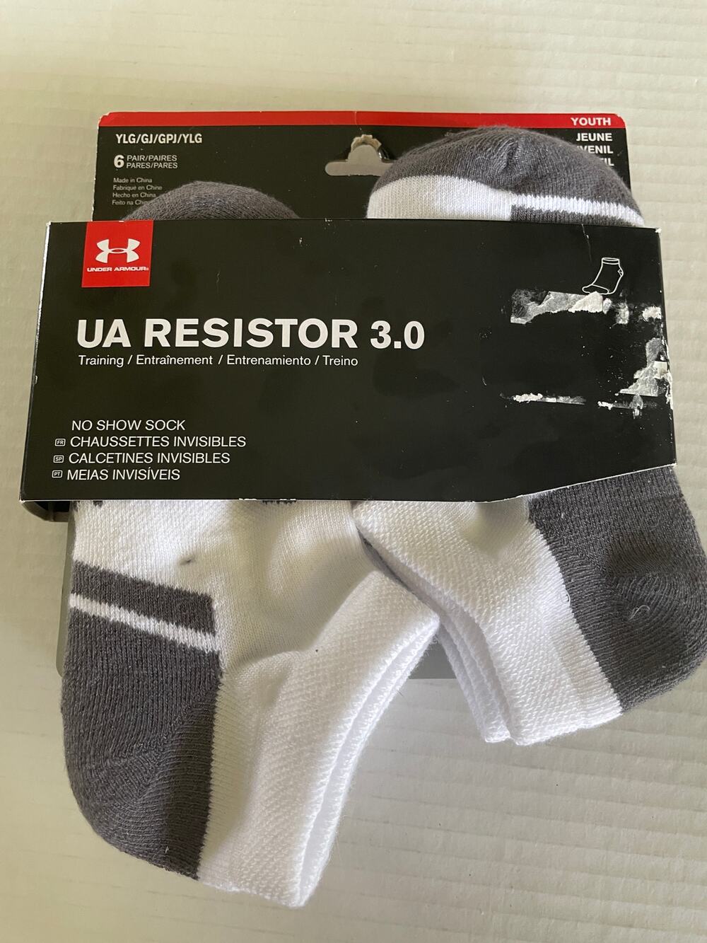 6 PAIR KIDS UNDER ARMOUR UA RESISTOR ATHLETIC CREWNO SHOW SOCKS SIZE YOUTH LG